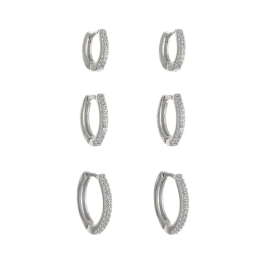 TRIO DE BRINCOS ARGOLINHA KEL ZIRCÔNIAS FOLHEADO EM RÓDIO BRANCO