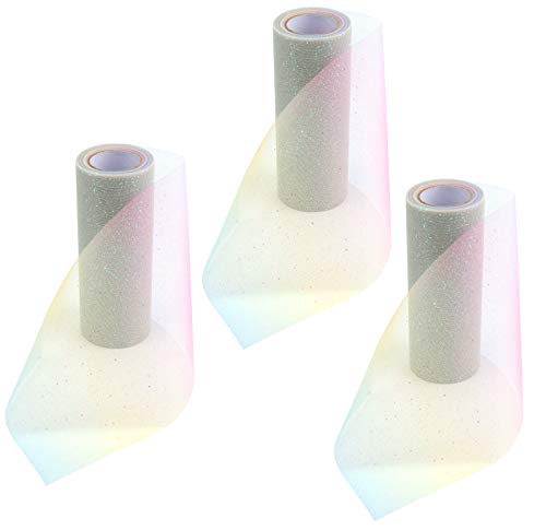 Tosnail 3 Pack Rainbow Glitter Tulle Rolls Tulle Fabric for Tutu Skirt Sewing Craft, Table Skirt - Each is 6 Inch x 10 Yards