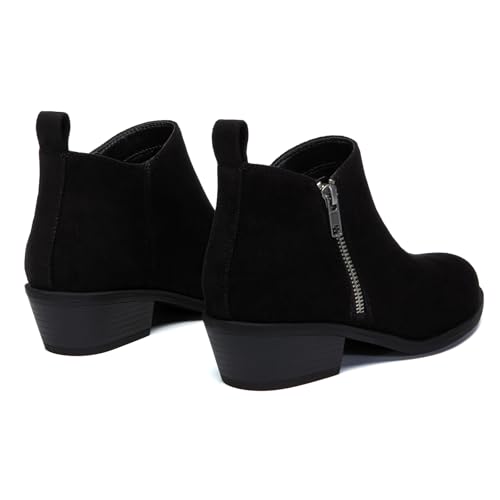 Athlefit Women's Chunky Ankle Boots Low Heel Comfortable Short Boots Round Toe Fahsion Black Suede Booties Size 6 — view 6