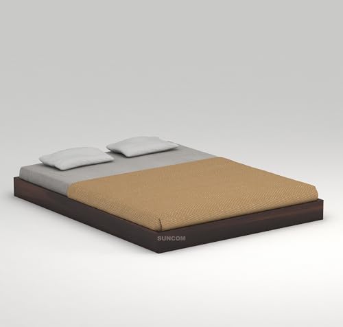 Image of SUNCOM Sheesham Wood Low Height Queen Size Bed Without Storage Wooden Double Bed Cot Palang for Bedroom Living Room Furniture (Walnut Finish)