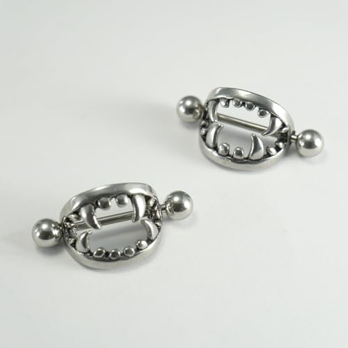 14G 16G Spooky Nipple Piercing Jewelry for Halloween, Vampire Skull Nipple Rings Surgical Steel for Men and Women, Nipple Shields Barbell Rings2