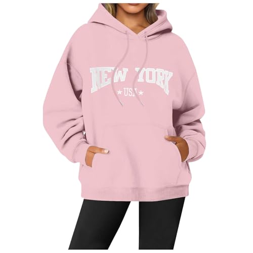 Generisch Sudadera con capucha para mujer con estampado de letras de manga larga con bolsillos, Rosa., L