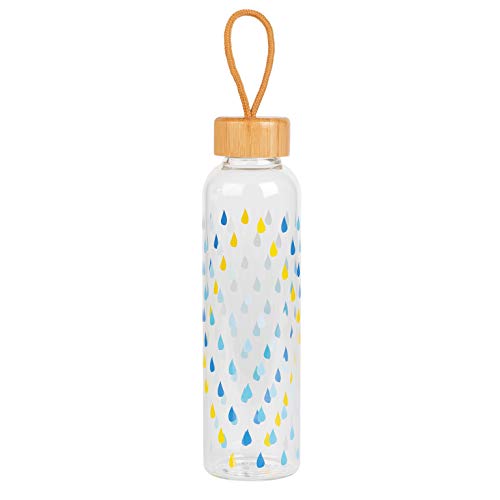 CAMBRIDGE® CM06991 Raindrops Gourde Réutilisable en Verre Borosilicate, Bouteille d'Eau, 550 ml, Résistante aux Chocs Thermiques, Bouchon Antifuites - Parfaite pour les Voyages, le Bureau et le Gym