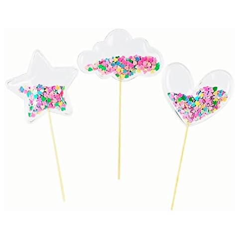 Colorful fun Mermaid Sequin Cake Toppers Starfish,Hearts, Clouds. Set of 5. Random Designs. (Pink) Cover