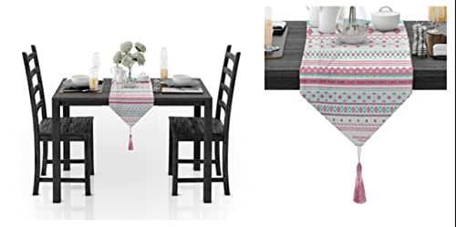 Chemin de table coton rose 30x160cm motif géométrique déco table mariage