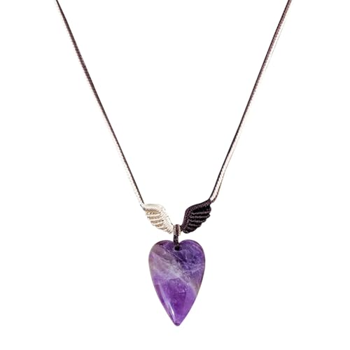 Collar con colgante de amatista, collar de cristal de amatista vintage con forma de amor, collar de piedra de cristal natural, joyería única de amatista para mujeres, collar de cristal misterioso para