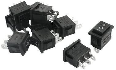 SPDT 3 Pin Latch Rocker Switch AC250V 6A AC125V 10A | 10-pack SPDT latching rocker switches, 3-pin ON-OFF-ON, rated AC250V 6A, AC125V 10A, black, 22x15x27mm