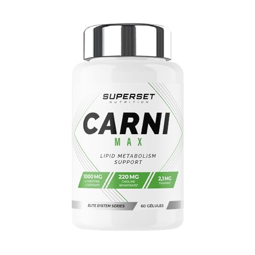 Superset Nutrition - Carni Max (60 caps) - Idéal pour la combustion des graisses - 682 mg de L-carnitine par dose + Choline