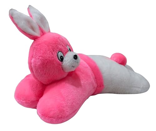 Image of Tickles Bunny Soft Stuffed Plush Animal Bolster Pillow Cushion for Kids Boys & Girls Birthday Gift (Size: 40 cm Color: Pink & White)