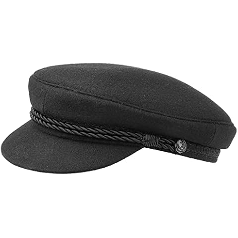 HAMMABURG Elbe Sailor hat Black for Men - Traditional Captain's hat with Lining - Fabric Sailor Cap - Made in The EU - Peaked Cap with Cord, Short Visor and Black Buttons Black 58 cm Cover