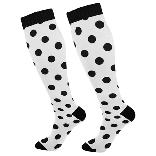 ALAZA Polka Dot Black on White Compression Socks for Women Men Circulation Long Socks Running Athletic Cycling 1 pair