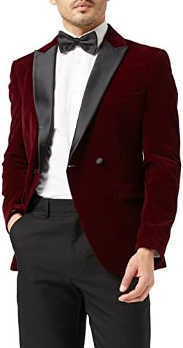 Mens Double Breasted Velvet Dinner Jacket 2 Button Tailor Fit Suit Tuxedo Blazer [BLZ-WILLS-BURGUNDY-42]