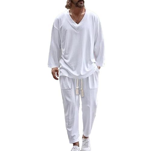 Vhersily Vestido De Dos Piezas De Hombre De Color Sólido Media Manga T Camisas Y Pantalones Conjunto Deportivo Para Adolescentes Verano Baggy Playa Boda Ropa Algodón Modernos Cómodas Para