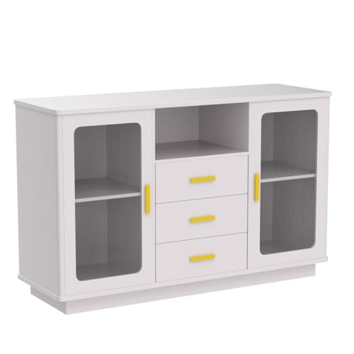 LVSOMT Sideboard Buffet Storage Cabinet with LED Lights, Modern Kitchen Bar Cabinet, High Gloss Wood Accent Cabinet, Console Table for Living Room (Matte White) - Thumbnail 5