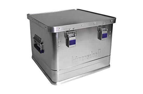 Hünersdorff Aluminium box Profi 92 liter, spatwaterdicht met rubberen afdichting, licht, stabiel, inklapbare handgrepen, voorbereiding voor sloten, kleur: zilver