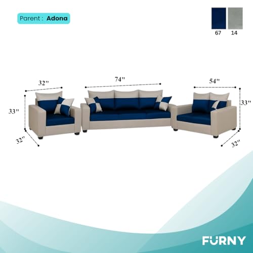 Image of FURNY Arissa 6 Seater Fabric 3+2+1 Sofa Set (Light Grey-Blue) Premium Velvet Finish | Durable Comfort | Ideal for Living Room