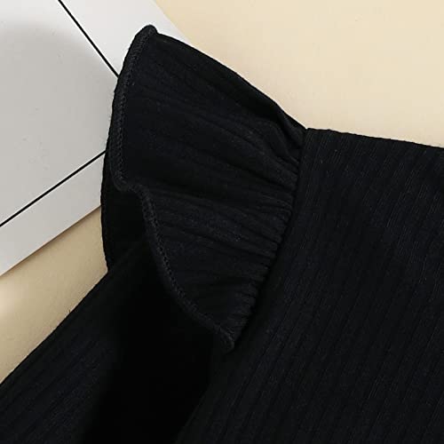 Conjunto de roupas para meninas com babados manga comprida e saias caneladas, cinto e bolsa de cintu