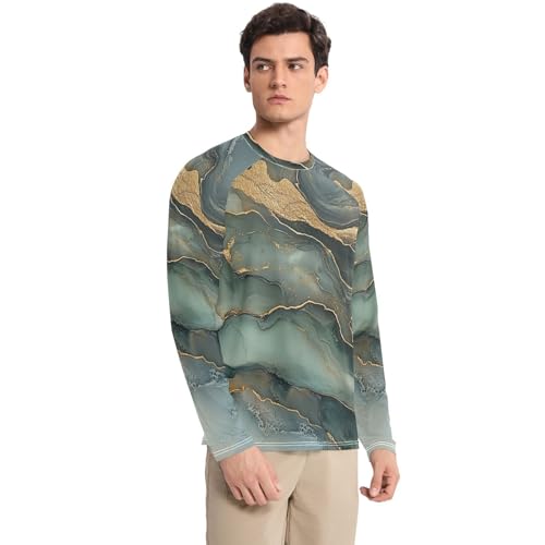 Marble Green Gray Men's UPF 50+ Breathable Comfort Mens Sun Shirts Protection Long Sleeve Water Fishing3