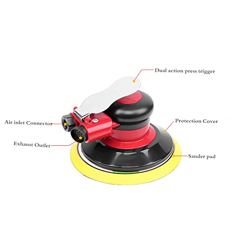Image of Professional Air Random Orbital Palm Sander, Heavy Duty Dual Action Pneumatic Sander with 1pc Backing Plate (6 inch)