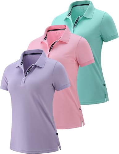 3 Pack Women's Athletic Dry Fit Polo Shirts, Wicking Short Sleeve Collared Golf T Shirt Tennis Tops