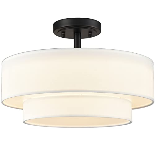 Image of DAYCENT Black Semi Flush Mount LED Light Fixtures 30W 3000K /4500K /5500K