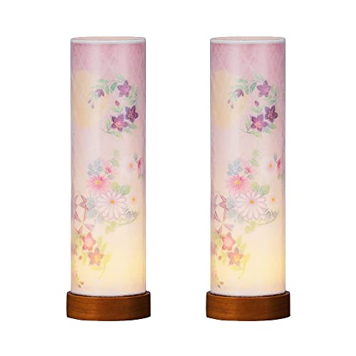 京仏壇はやし 盆提灯 ミニ コードレス 2個セット 一対入り 盆ちょうちん 和照灯 月と菊桔梗 【オリジナルクロスセット】