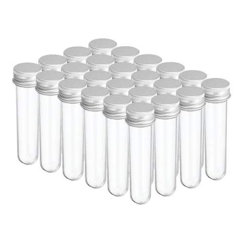 PATIKIL 30ml Plastic Test Tubes with Screw Caps, 24Pcs 109x24mm Tubes for Scientific Party Decoration Candy Bead Storage Bath Salt Lab Use, Silver Tone