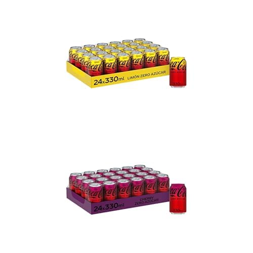 Coca-Cola Zero, Refresco de Cola Sin Azúcar sabor Limón - Pack 24 latas de 330 ml + Coca-Cola Zero, Refresco de Cola sin Azúcar Sabor Cherry - Pack 24 latas de 330 ml