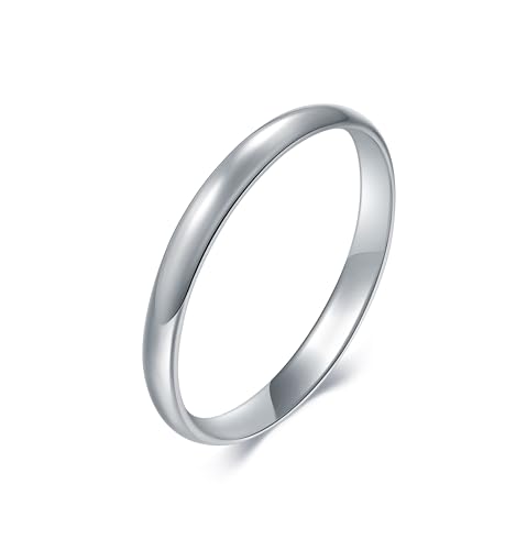 Image of BORUO 925 Sterling Silver Ring| 14K Gold Plated Waterproof Stacking Rings| Plain Dome Tarnish Resistant Comfort Fit Wedding Band Gifts for Special Occasions 1.5mm 2mm 3mm Band Size 4-12