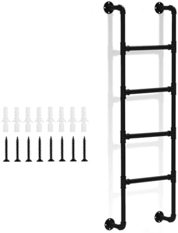 Emergency Egress Ladder for Window Wells - 330LB Capacity Black Metal Loft Bed Ladder, Wall-Mounted Indoor/Outdoor Climbing Solution, Customizable Size Iron Round Pipe Bunk Bed Accessory