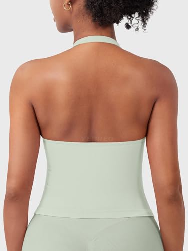 Image of YEOREO SoftHue Women's Impact Halter Tank Top Longline Backless Scoop Neck Built-in Bra Sports Workout Gym Crop Top
