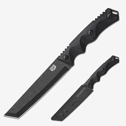 DFACKTO 5.5 Inch Tanto Utility Knife - G10 - Full Tang - High Carbon Stainless Steel - Black Cover