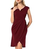 Tanmolo Damen Kleider Ärmellos Cocktailkleid V-Ausschnitt Abendkleider Elegant Wickelkleid Knielang Partykleid (Weinrot,XL)