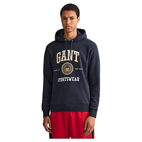 GANT Herren D1 Crest Shield Sweat Hoodie Kapuzenpullover, Evening Blue, XL