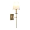 Permo single classic rustic industrial wall sconce lighting fixture with flared white textile lamp shade and antique brass tapered column standhardwirede26 base  urban country home decor