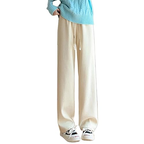 Pantalón Mujer Chic Y Elegant Invierno - Pantalones De Talle Alto Mujer Pantalones Con Cordón De Ajuste Cómodo Pantalones De Color Puro Pants Piernas Anchas Pant Chic Pantalones, beige, M