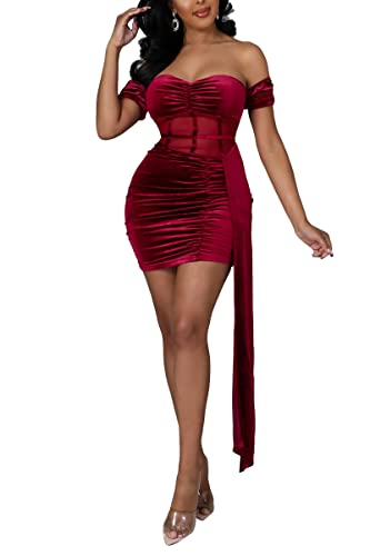 seiveini Vestido de Fiesta Mujer Chic Sin Manga Vestido de Fiesta Cintura Alta Mini Vestido de Cóctel Vestido Ajustado de Terciopelo Retro Vestido Club Chic A Rojo XL Cover