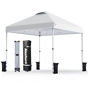 Nazhura 10′ x 10′ Pop Up Canopy Tent with Sand Weight Bag, Freestanding Sun Shelter for Picnic and Camping, One Person Setup and Height Adjustable (White)