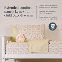Image of Beddy's Flower and Gingham Durable Zipper Bedding for Kids - Bed in a Bag - Yellow Gingham Sheets with Floral Comforter - Includes Pillowcase & Sham - Easy to Make & Wash - Toddler