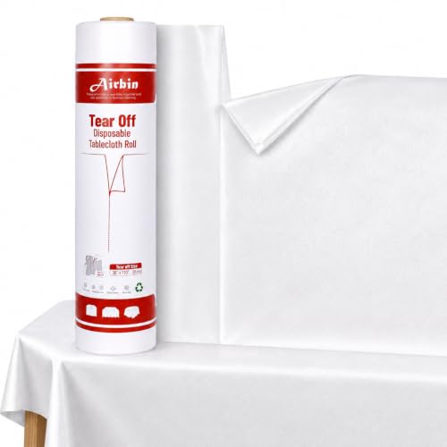 Image of Plastic Table Cloth, 110 Ft X 54 in White Disposable Tablecloth PEVA Plastic Tablecloth Roll with Any Cut Sliding Cutters Premium Table Cover Roll for Everyday Tables, Meals, Parties, Crafts, Picnics