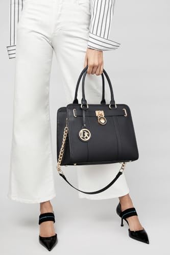 Image of Dasein Women's Designer Satchel Handbag Two Toned Padlock Purse Top Handle Shoulder Bag w /Chain Strap