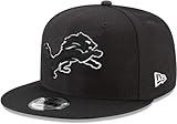 New Era NFL 9FIFTY Black/White Adjustable Snapback Hat Cap One Size Fits All (Detroit Lions)