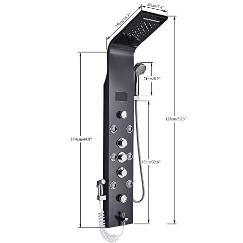 Saeuwtowy-Columna-de-Hidromasaje-Panel-de-Ducha-Negro-LED-Multifuncion-LCD-pantalla-de-temperatura-8-boquillas-de-masaje-con-pistola-de-pulverizacion