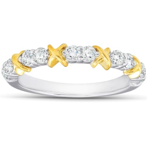 P3 POMPEII3 1/2Ct Diamond Wedding Womens Ring Two Tone Band 14k White & Yellow Gold