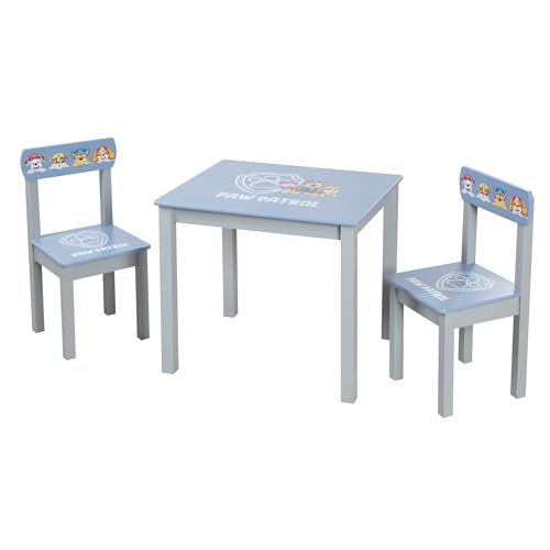 roba Ensemble Paw Patrol - 2 Chaises pour Enfants + Table - Ensemble de Sièges/Meubles avec Chiens de Dessin Animé - Bois Gris/Bleu - À Partir de 18 Mois