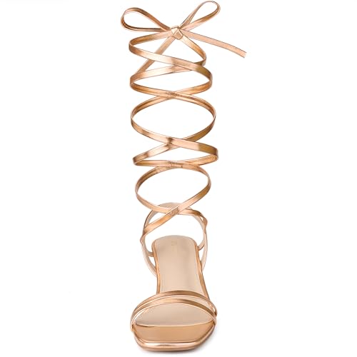 Allegra K Women's Strappy Lace Up Slingback Kitten Heel Sandals2