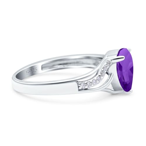 OMRANII Art Deco Ring Pear Teardrop Natural Amethyst Split Shank CZ Wedding Engagement Rings For Women 925 Sterling Silver Gifts For Her2