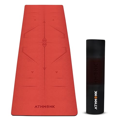 Image of Dual Colour TPE Pro Yoga Mat for Woman and Man with Alignment Guide Lines | Home Gym Equipment Exercise Mats for Workout | 6mm Thick Anti Slip Mat for Kids | Big Size with Cover Bag, Red