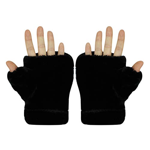 Rarityus RAST-191608100A-02 Women Cute Cat Warm Soft Gloves Plush Convertible Flip Top Winter Fingerless Thick Mittens thumb #4