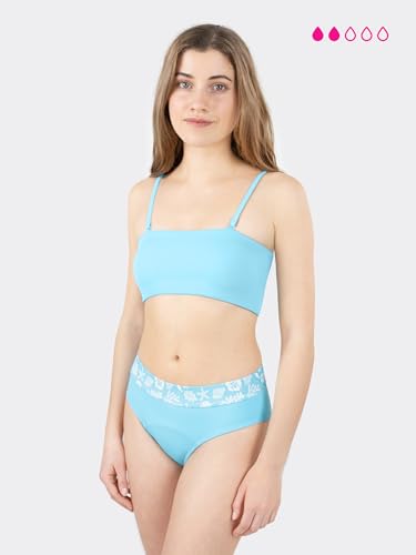 MYLILY Maillot de Bain Menstruel Filles, Adolescentes & Femmes | Culotte de Bain avec Imprimé Été | Piscine, Mer & Plage | 2-3 Tampons, Anti-Fuite, Oeko-TEX | Bleu, S (182) – vue 3